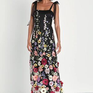 Lulus Thriving Poise Black 3D Floral Dress